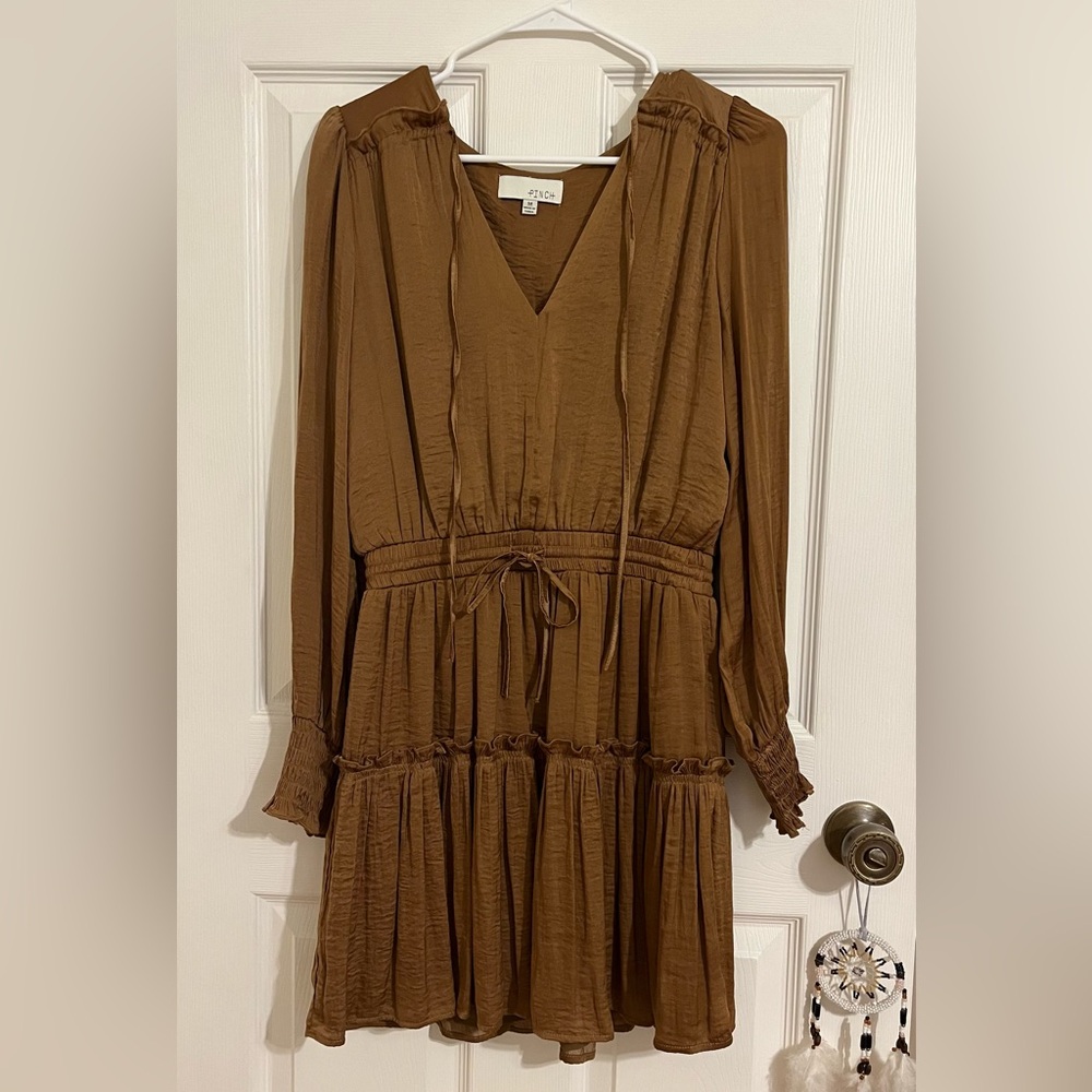 Long sleeve mini dress with tie waist